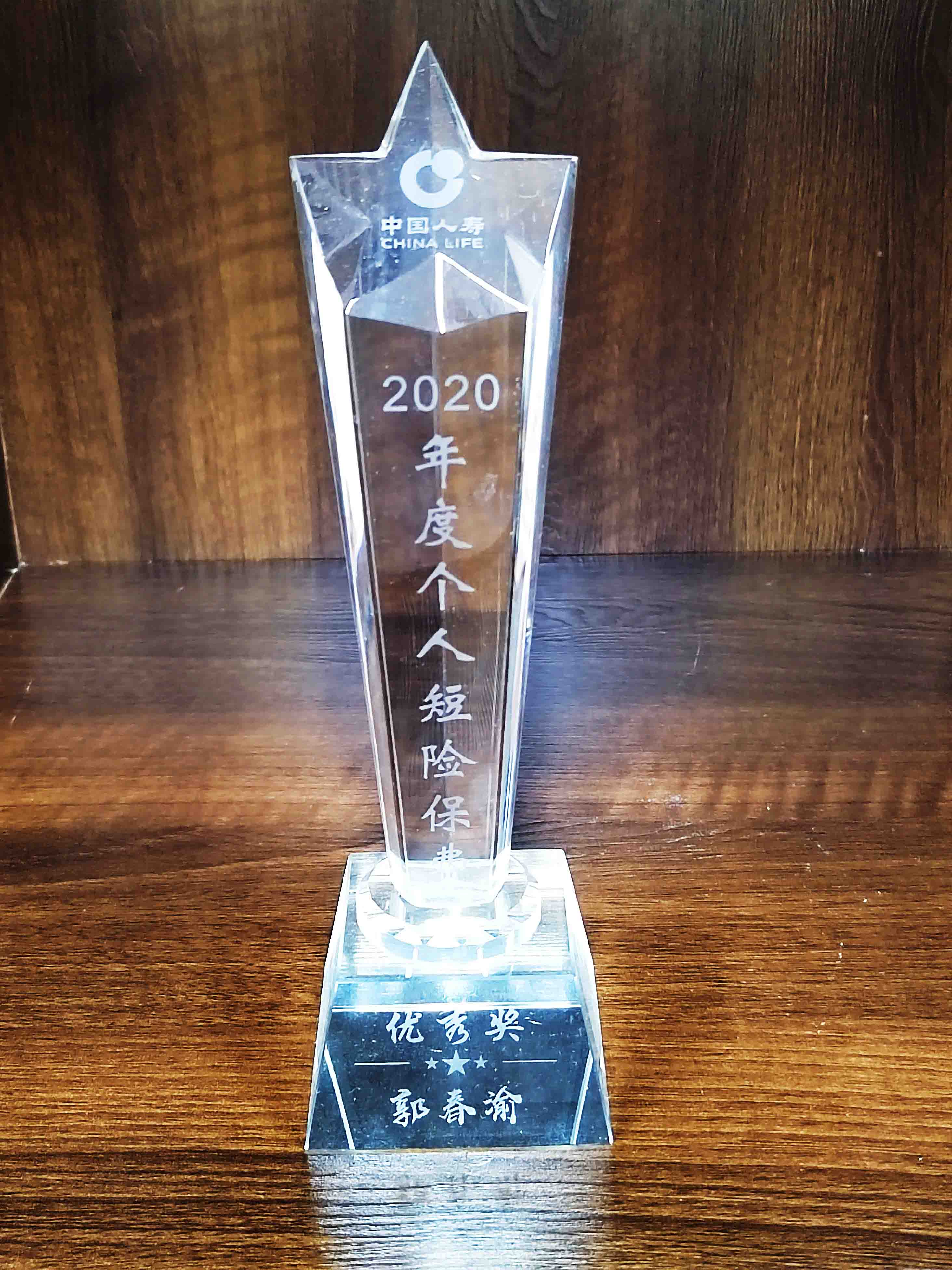 郭春渝中国人寿2020年个人短险保费优秀奖